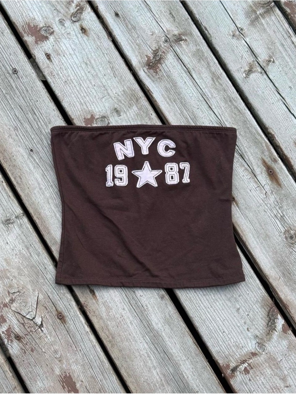 Aeropostale Brown Strapless NYC Stitched Tube Top